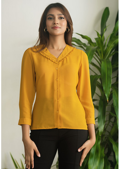 CASSENDRA MUSTARD FRILL TOP