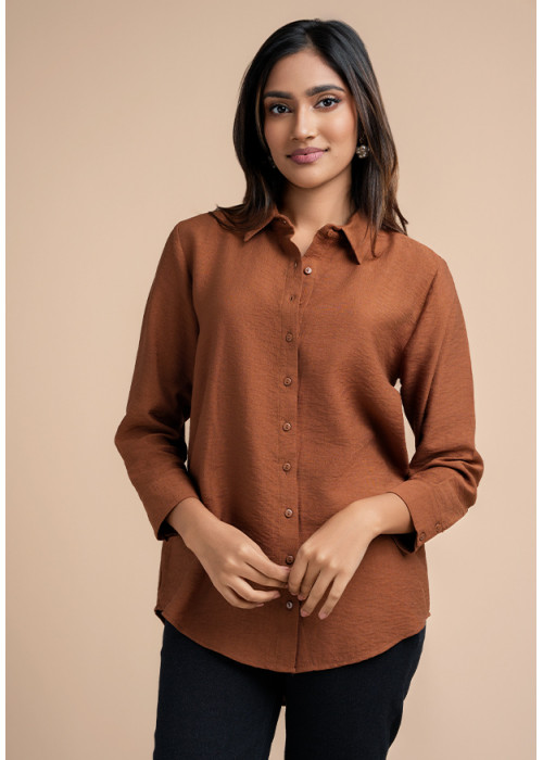 HANAH LONG SLEEVE BROWN BLOUSE