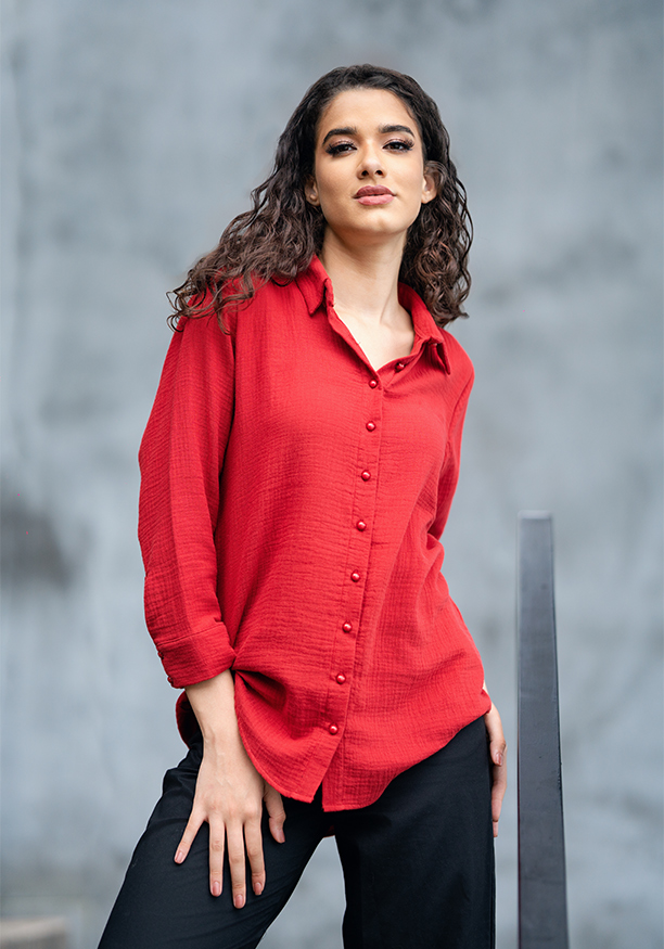 LISA ORANG MIX RED SHIRT BLOUSE