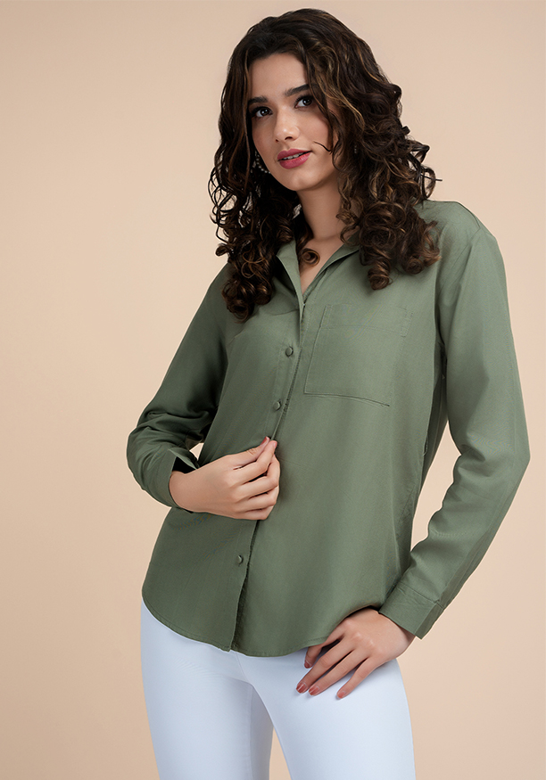 ARIE GREEN LONG SLEEVE SHIRT BLOUSE