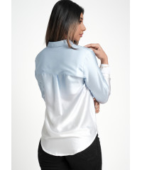 BLUE SHADED LONG SLEEVE SATIN BLOUSE