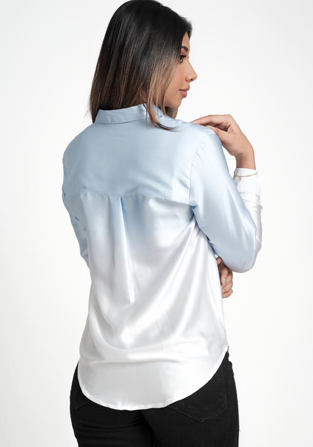 BLUE SHADED LONG SLEEVE SATIN BLOUSE