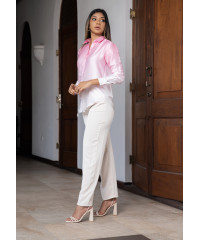 PINK SHADED LONG SLEEVE SATIN BLOUSE