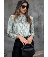 CONSEAL PLACKET GREEN PRINTED BLOUSE