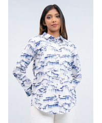 LISA BLUE PRINTED OFF WHITE BLOUSE 