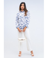 LISA BLUE PRINTED OFF WHITE BLOUSE 