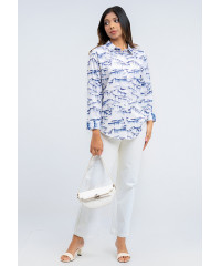 LISA BLUE PRINTED OFF WHITE BLOUSE 