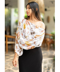 BROWN FLORAL ONE SHOULDER TOP