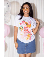 WHITE & PINK BON APPETIT T SHIRT WHITE & PINK BON APPETIT T SHIRT