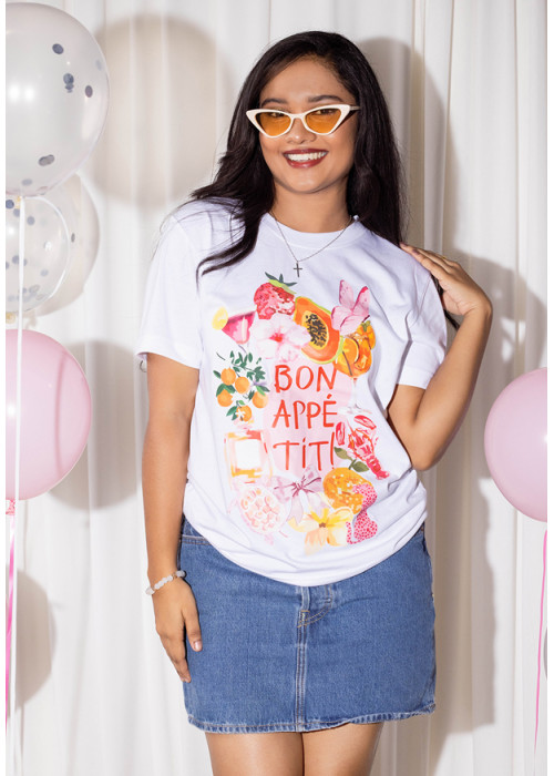 WHITE & PINK BON APPETIT T SHIRT