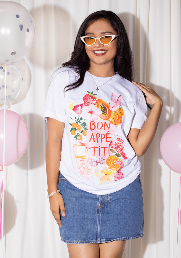 WHITE & PINK BON APPETIT T SHIRT