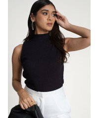 JIANNA HIGH NECK SLEEVELESS BLACK TEE 