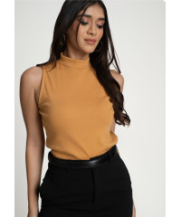 JIANNA HIGH NECK SLEEVELESS BROWN TEE 