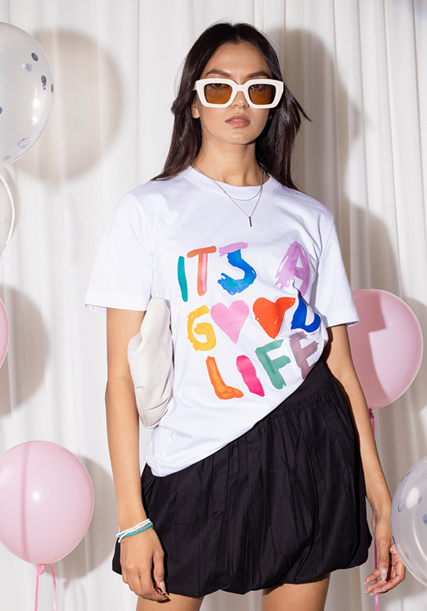 WHITE GOOD LIFE BAGGY T SHIRT