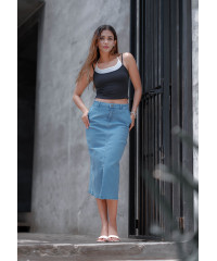 FELICY FRONT SLIT DENIM SKIRT 