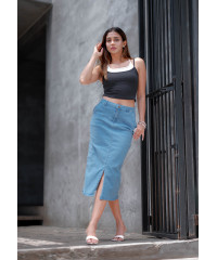 FELICY FRONT SLIT DENIM SKIRT 