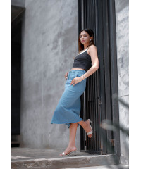 FELICY FRONT SLIT DENIM SKIRT 