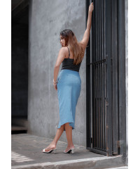 FELICY FRONT SLIT DENIM SKIRT 