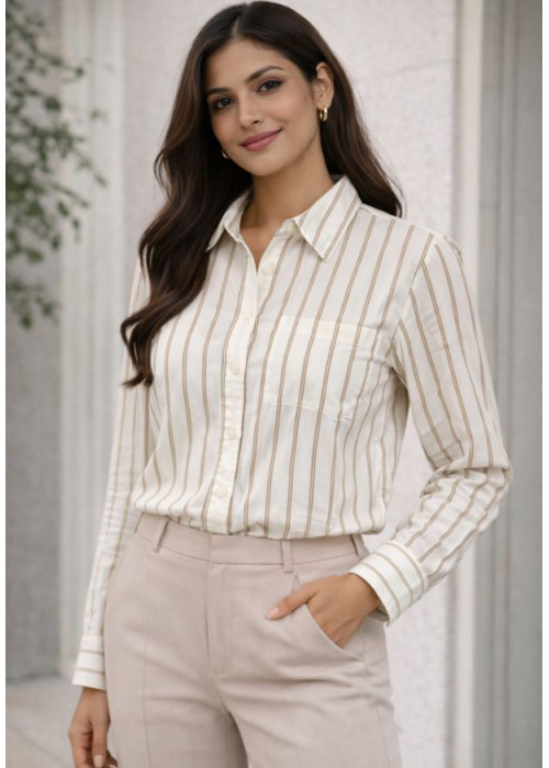 EVAN LONG SLEEVE STRIPE BROWN SHIRT 