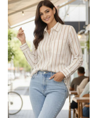 EVAN LONG SLEEVE STRIPE BROWN SHIRT 