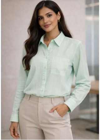 ELODIE LONG SLEEVE STRIPE GREEN SHIRT 