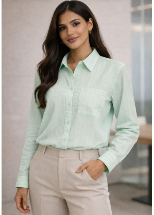 ELODIE LONG SLEEVE STRIPE GREEN SHIRT 