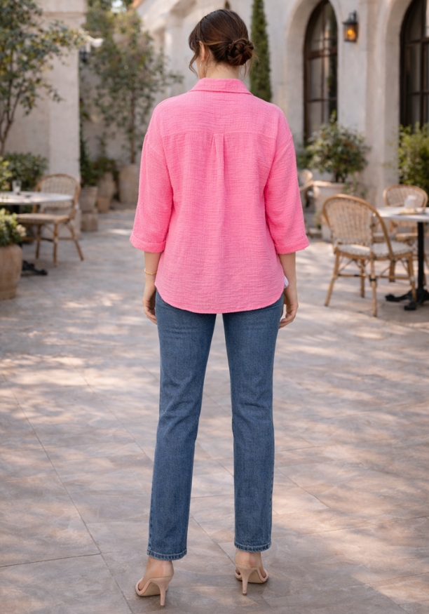 ZERAH SHORT SLEEVE PINK BLOUSE 