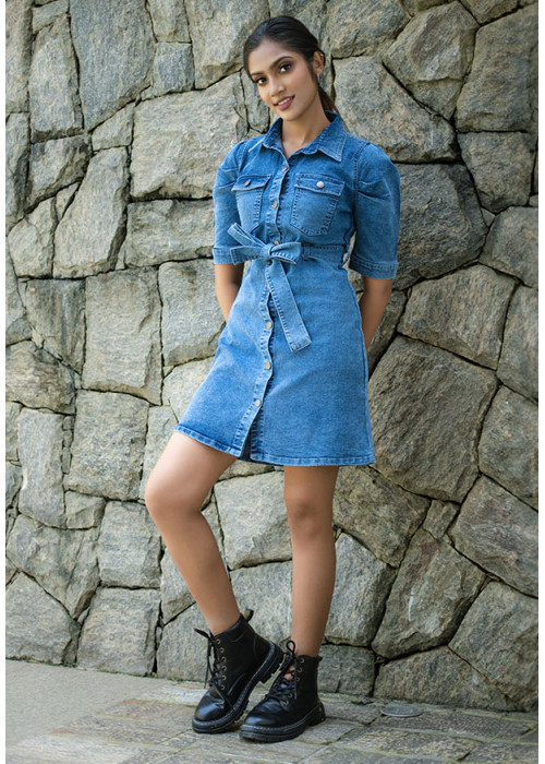 TOSHI MID BLUE FRONT KNOT DRESS 