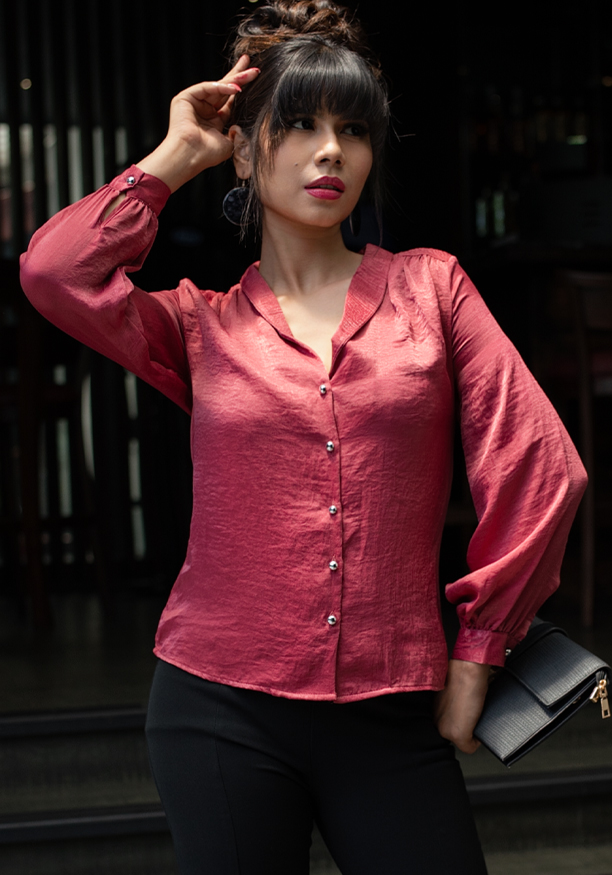 WENDY LAPEL COLLAR RED BLOUSE